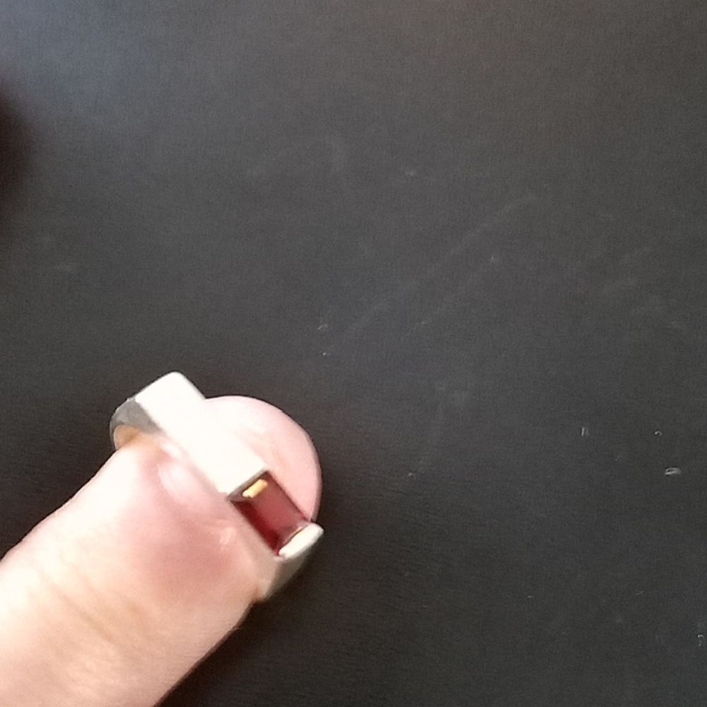 Sterling Silver Ring With Rectangular Red Garnet … - image 1